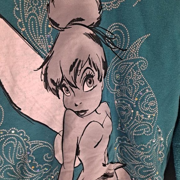 TINKERBELL Lightweight Hoodie with Sparkles Teal Size Small - Picture 2 of 4